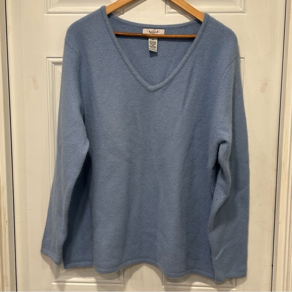 Vtg Rosanna Women's  Angora Rabbit Lambswool Nylon Sweater Blue Plus Size 2X
